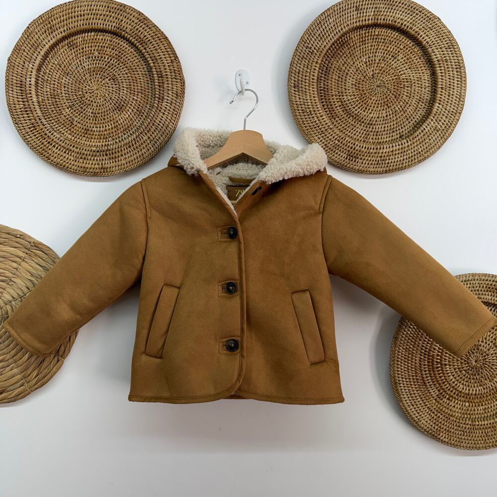 Zara Kids Faux Suede Hooded Jacket Coat Girls 4